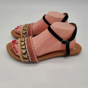 LFL by Lust for 4 Life Tan Beige Black Flat Womens Sandals Slides Shoes 8.5 New